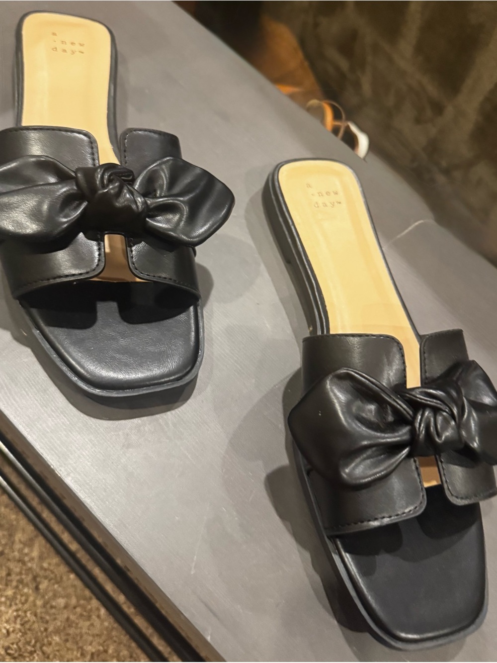A New Day Black Bow Slide Sandals Women’s Size 10 New